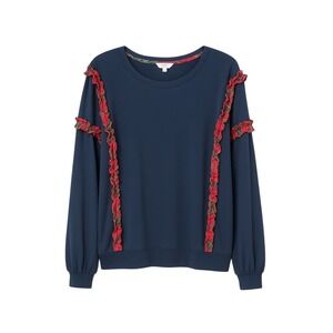 Crown &‎ Ivy Large Top Ruffle Trim Sweatshirt Christmas Plaid Long Sleeve 1576